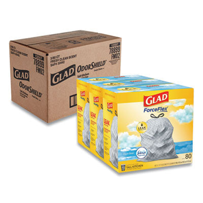 Glad® OdorShield® Tall Kitchen Drawstring Bags, 13 gal, 0.72 mil, 24