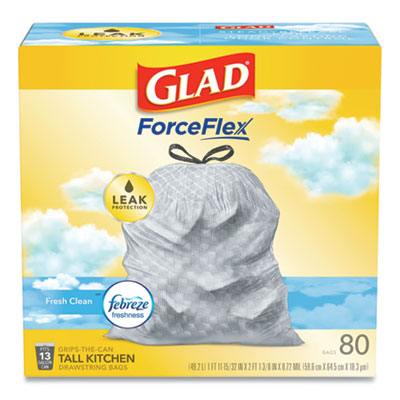 Glad® OdorShield® Tall Kitchen Drawstring Bags, 13 gal, 0.72 mil, 24