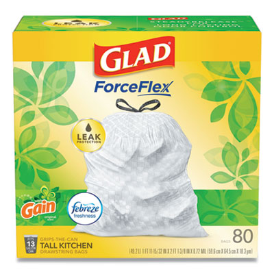Glad® OdorShield® Tall Kitchen Drawstring Bags, 13 gal, 0.95 mil, 24