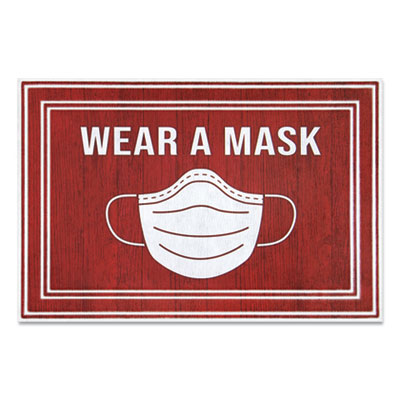 Apache Mills® Social Distancing Message Mats, 24 x 36, Red/White,