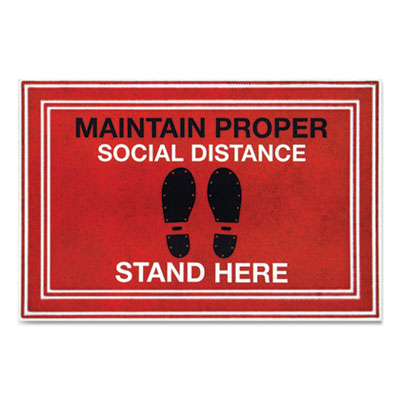 Apache Mills® Social Distancing Message Mats, 24 x 36, Red/Black,