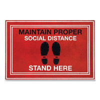 Apache Mills® Social Distancing Message Mats, 24 x 36, Red/Black,