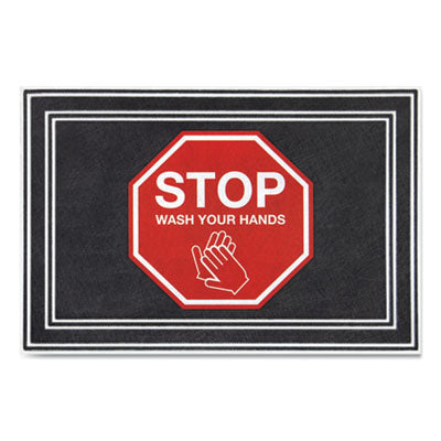 Apache Mills® Social Distancing Message Mats, 24 x 36, Charcoal/Red,