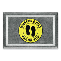 Apache Mills® Social Distancing Message Mats, 24 x 36, Charcoal/Yellow,
