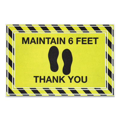 Apache Mills® Social Distancing Message Mats, 24 x 36, Black/Yellow,