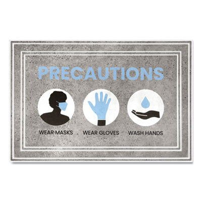 Apache Mills® Social Distancing Message Mats, 24 x 36, Gray/Blue,