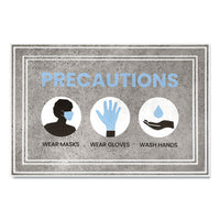 Apache Mills® Social Distancing Message Mats, 24 x 36, Gray/Blue,