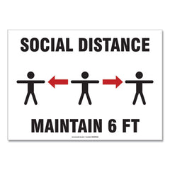 Accuform® Social Distance Signs, Wall, 14 x 10, "Social Distance Maintain 6 ft", 3 Humans/Arrows, White, 10/Pack