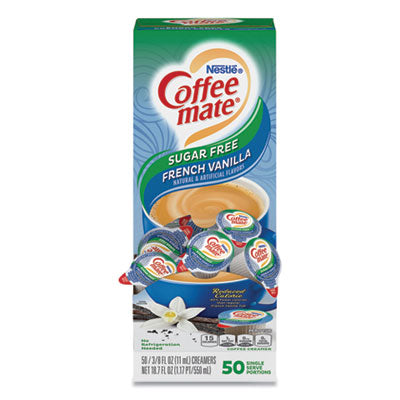 Coffee mate® Liquid Coffee Creamer, Sugar Free French Vanilla, 0.38 oz Mini Cups, 50/Box Coffee Creamers - Office Ready