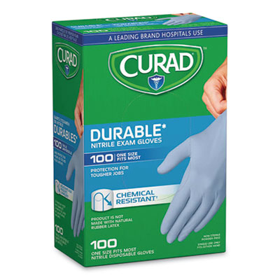 Curad® Powder-Free Nitrile Exam Gloves, One Size, Blue, 100/Box Gloves-Exam, Nitrile - Office Ready
