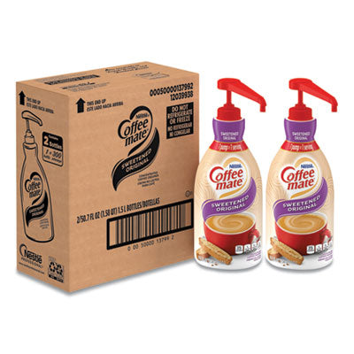 Coffee mate® Liquid Creamer Pump Bottle, Sweetened Original, 1.5 Liter Pump Bottle, 2/Carton Coffee Creamers - Office Ready