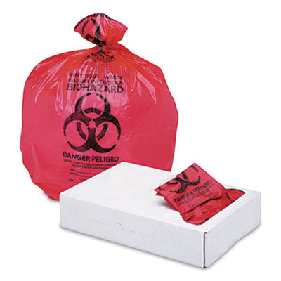 Boardwalk® Linear Low Density Health Care Trash Can Liners, 33 gal, 1.3 mil, 33 x 39, Red, 150/Carton Bags-Low-Density Waste Can Liners - Office Ready