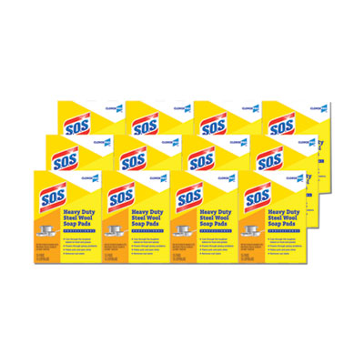 S.O.S® Steel Wool Soap Pads, 4 x 5, Steel, 15 Pads/Box, 12 Boxes/Carton Scouring Pads/Sticks-Steel Wool Soap Pad - Office Ready