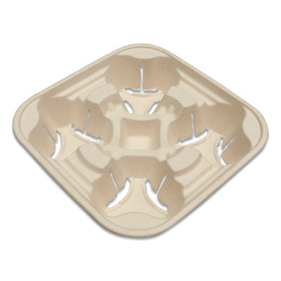 World Centric® Fiber Cup Carriers, 8 oz to 22 oz Cups, Four Cups, Natural, 600/Carton Cup Trays-Four Cup - Office Ready