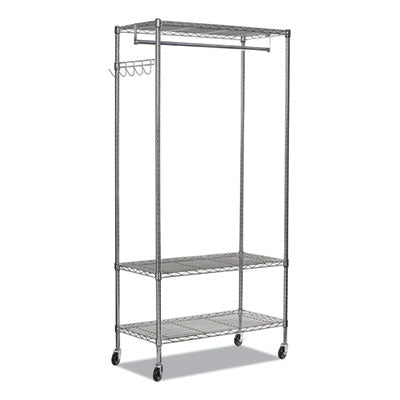 Alera® Wire Garment Rack, 40 Garments, 48w x 18d x 75h, Silver Clothes Racks-Garment Racks & Wardrobes - Office Ready