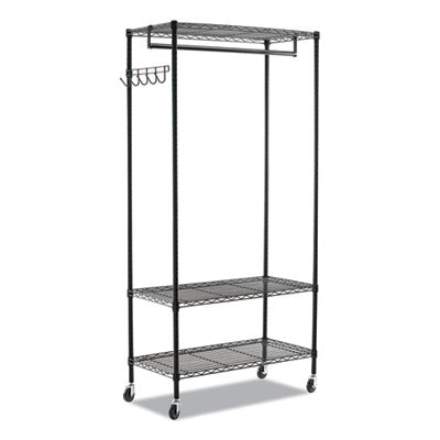 Alera® Wire Garment Rack, 40 Garments, 48w x 18d x 75h, Black Clothes Racks-Garment Racks & Wardrobes - Office Ready