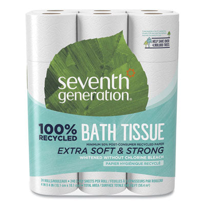 Seventh Generation® 100% Recycled Bathroom Tissue Rolls, Septic Safe, 2-Ply, White, 240 Sheets/Roll, 24/Pack, 2 Packs/Carton Regular Roll Bath Tissues - Office Ready