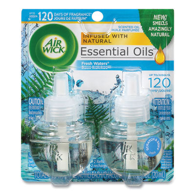 Air Wick® Scented Oil Refill, Fresh Waters, 0.67 oz, 2/Pack, 6 Pack/Carton Air Fresheners/Odor Eliminators-Scented Oil - Office Ready