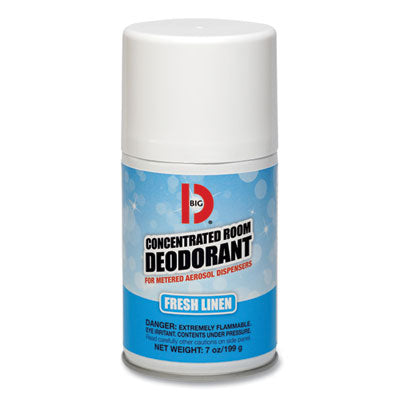 Big D Industries Metered Concentrated Room Deodorant, Fresh Linen Scent, 7 oz Aerosol Spray, 12/Box Aerosol Air Freshener/Odor Eliminator Refills - Office Ready