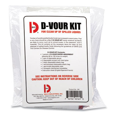 Big D Industries D'vour Clean-up Kit, Powder, All Inclusive Kit, 6/Carton Blood Cleanup Kits-Biohazard - Office Ready