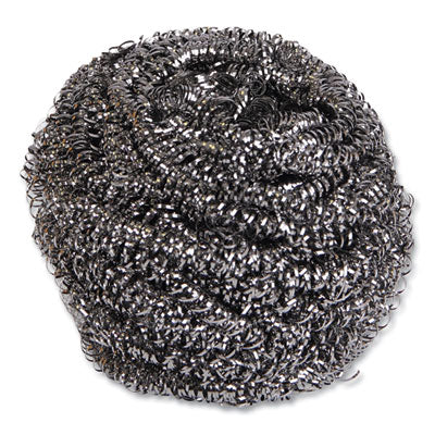 Boardwalk® Stainless Steel Scrubber, Large Size, 2.5 x 2.75, Steel Gray, 12/Carton Scouring Pads/Sticks-Stainless Steel Scrubber - Office Ready