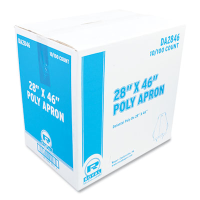 AmerCareRoyal® Poly Aprons, 28 x 46, One Size Fits All, White, 100/Pack, 10 Packs/Carton Aprons/Pinnies - Office Ready