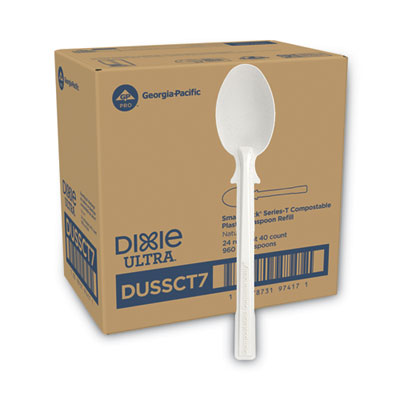 Dixie® SmartStock® Tri-Tower Dispensing System Cutlery, Teaspoons, Natural, 40/Pack, 24 Packs/Carton Disposable Teaspoons - Office Ready