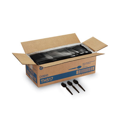 Dixie® Plastic Cutlery, Heavyweight Teaspoons, Black, 1,000/Carton Utensils-Disposable Teaspoon - Office Ready