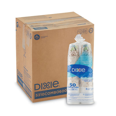Dixie® PerfecTouch® Paper Hot Cups & Lids Combo, 10 oz, Multicolor, 50 Cups/Lids/Pack, 6 Packs/Carton Cups-Hot Drink, Paper Cup/Lid Combo - Office Ready