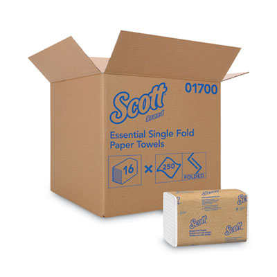 Scott® Essential Single-Fold Paper Towels, Absorbency Pockets, 9.3 x 10.5, 250/PK, 16 PK/CT Towels & Wipes-Singlefold Paper Towel - Office Ready