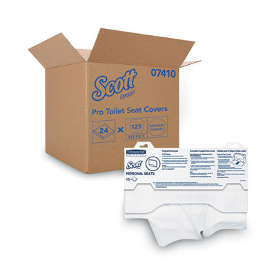 Scott® Personal Seats Toilet Seat Covers, 15 x 18, White, 125/Pack, 24 Packs/Carton Standard Toilet Seat Covers - Office Ready