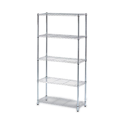 Alera® Light-Duty Residential Wire Shelving Kit, Five-Shelf, 36w x 14d x 72h, Silver Shelving Units-Multiuse Shelving-Open - Office Ready