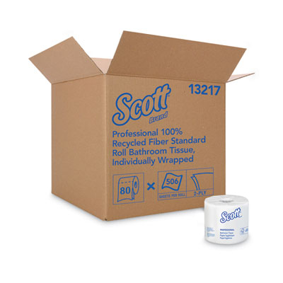 Scott® Essential 100% Recycled Fiber SRB, Septic Safe, 2-Ply, White, 506 Sheets/Roll, 80 Rolls/Carton Tissues-Bath Regular Roll - Office Ready