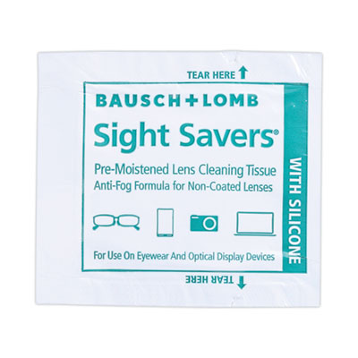 Bausch & Lomb Sight Savers Pre-Moistened Anti-Fog Tissues with Silicone, 8 x 5, 100/Box Lens Cleaners-Wet Wipe - Office Ready