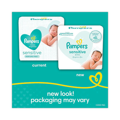Pampers® Sensitive Baby Wipes, 1-Ply, 6.8 x 7, Unscented, White, 56/Pack, 8 Packs/Carton Hand/Body Wet Wipes - Office Ready