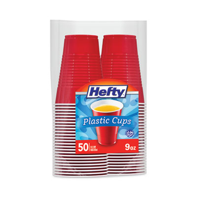 Hefty® Easy Grip® Disposable Plastic Party Cups, 9 oz, Red, 50/Pack Cups-Cold Drink, Plastic - Office Ready