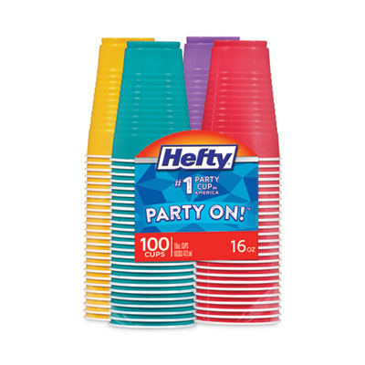Hefty® Easy Grip® Disposable Plastic Party Cups, 16 oz, Assorted Colors, 100/Pack Cups-Cold Drink, Plastic - Office Ready