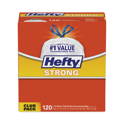 Hefty® Strong Tall Kitchen Drawstring Bags, 13 gal, 0.9 mil, 23.75