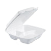 Dart® Foam Hinged Lid Containers, 3-Compartment, 8 oz, 9 x 9.4 x 3, White, 200/Carton Takeout Food Containers - Office Ready