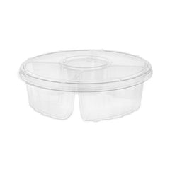 Pactiv Evergreen Dip Cup Platter, 4-Compartment, 64 oz, 10" Diameter, Clear, 100/Carton