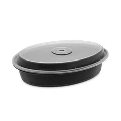Pactiv Evergreen Newspring® VERSAtainer® Microwavable Containers, Oval, 32 oz, 9.1 x 6.7 x 1.9, Black/Clear, Plastic, 150/Carton