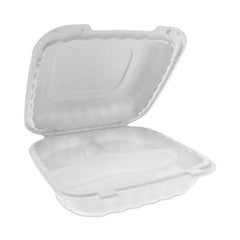 Pactiv Evergreen EarthChoice® SmartLock® Microwavable MFPP Hinged Lid Container, 3-Compartment, 8.31 x 8.35 x 3.1, White, Plastic, 200/Carton