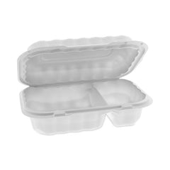 Pactiv Evergreen EarthChoice® SmartLock® Microwavable MFPP Hinged Lid Container, 2-Compartment, 9 x 6 x 3, White, Plastic, 270/Carton