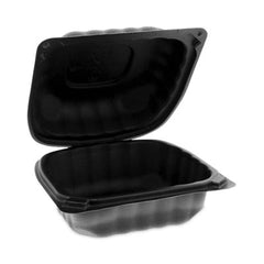 Pactiv Evergreen EarthChoice® SmartLock® Microwavable MFPP Hinged Lid Container, 5.75 x 5.95 x 3.1, Black, Plastic, 400/Carton