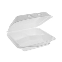 Pactiv Evergreen SmartLock® Foam Hinged Lid Container, Small, 3-Compartment, 7.5 x 8 x 2.63, White, 150/Carton