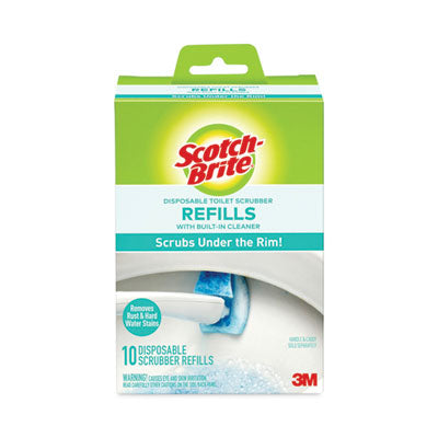 Scotch-Brite® Disposable Toilet Scrubber Refill, Blue/White, 10/Pack Toilet Wands/Brush Heads - Office Ready
