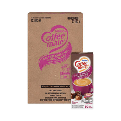 Coffee mate® Liquid Coffee Creamer, Salted Caramel Chocolate, 0.38 oz Mini Cups, 50/Box, 4 Boxes/Carton, 200 Total/Carton Coffee Creamers - Office Ready