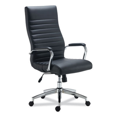 Alera® Eddleston Leather Manager Chair, Supports Up to 275 lb, Black Seat/Back, Chrome Base Chairs/Stools-Office Chairs - Office Ready