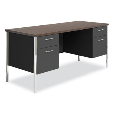 Alera® Double Pedestal Steel Credenza, 60w x 24d x 29.5h, Mocha/Black Double Pedestal Credenza Desks - Office Ready