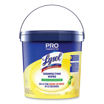 LYSOL® Professional Disinfecting Wipe Bucket, 1-Ply, 6 x 8, Lemon and Lime Blossom, White, 800 Wipes/Bucket, 2 Buckets/Carton Cleaner/Detergent Wet Wipes - Office Ready